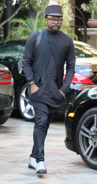 Futurama - will.i.am&nbsp;arrives to the Four Seasons Hotel in Beverly Hills in one of his custom super cars wearing an eccentric ensemble.(Photo: WENN.com)