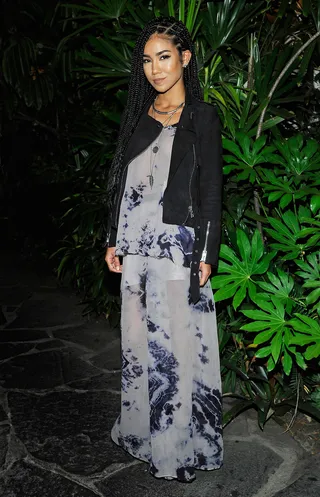 Haute Hippie&nbsp; - Singer Jhene Aiko&nbsp;shows off her Cali-cool round-way girl steez at the celebratory launch of Opening Ceremony x Calvin Klein Jeans' #mycalvins Denim Series with special guest Kendall Jenner at Chateau Marmont in Los Angeles.(Photo: John Sciulli/Getty Images for Calvin Klein)