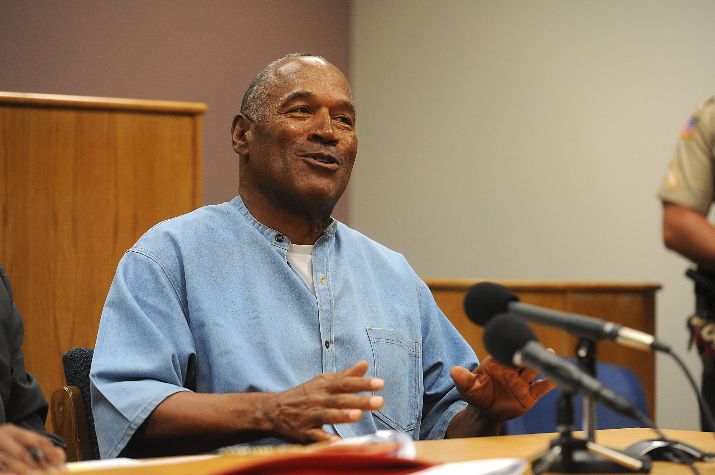 Jul 20, 2017; Lovelock, NV, USA; O.J. Simpson attends a parole hearing at Lovelock Correctional Center. Simpson is serving a nine to 33 year prison term for a 2007 armed robbery and kidnapping conviction. Mandatory Credit: Jason Bean/Reno Gazette-Journal-Pool Photo via USA TODAY NETWORK