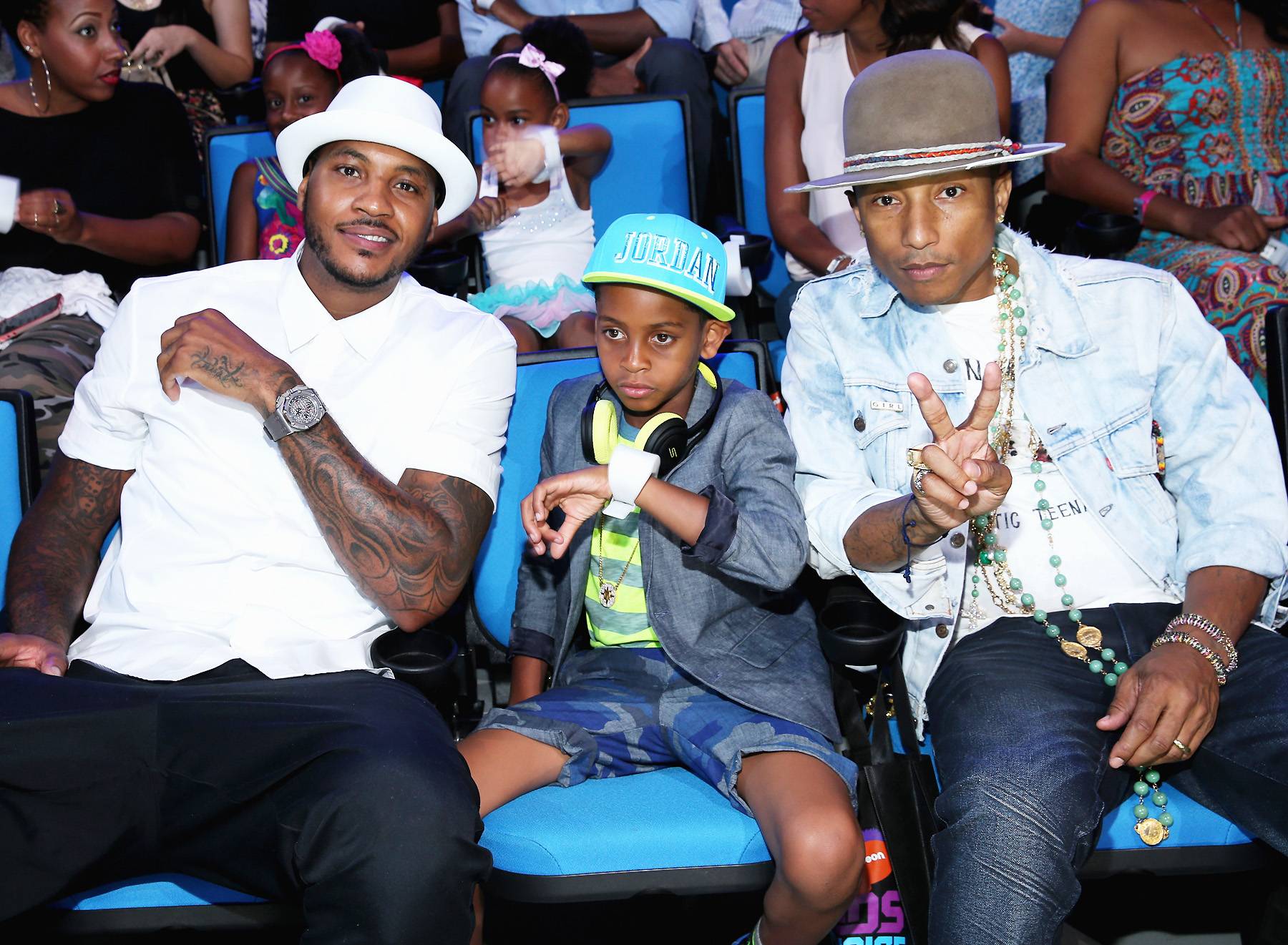 Carmelo Anthony Kiyan Anthony Pharrell Williams 2014 Kids Choice Sports Awards Los Angeles