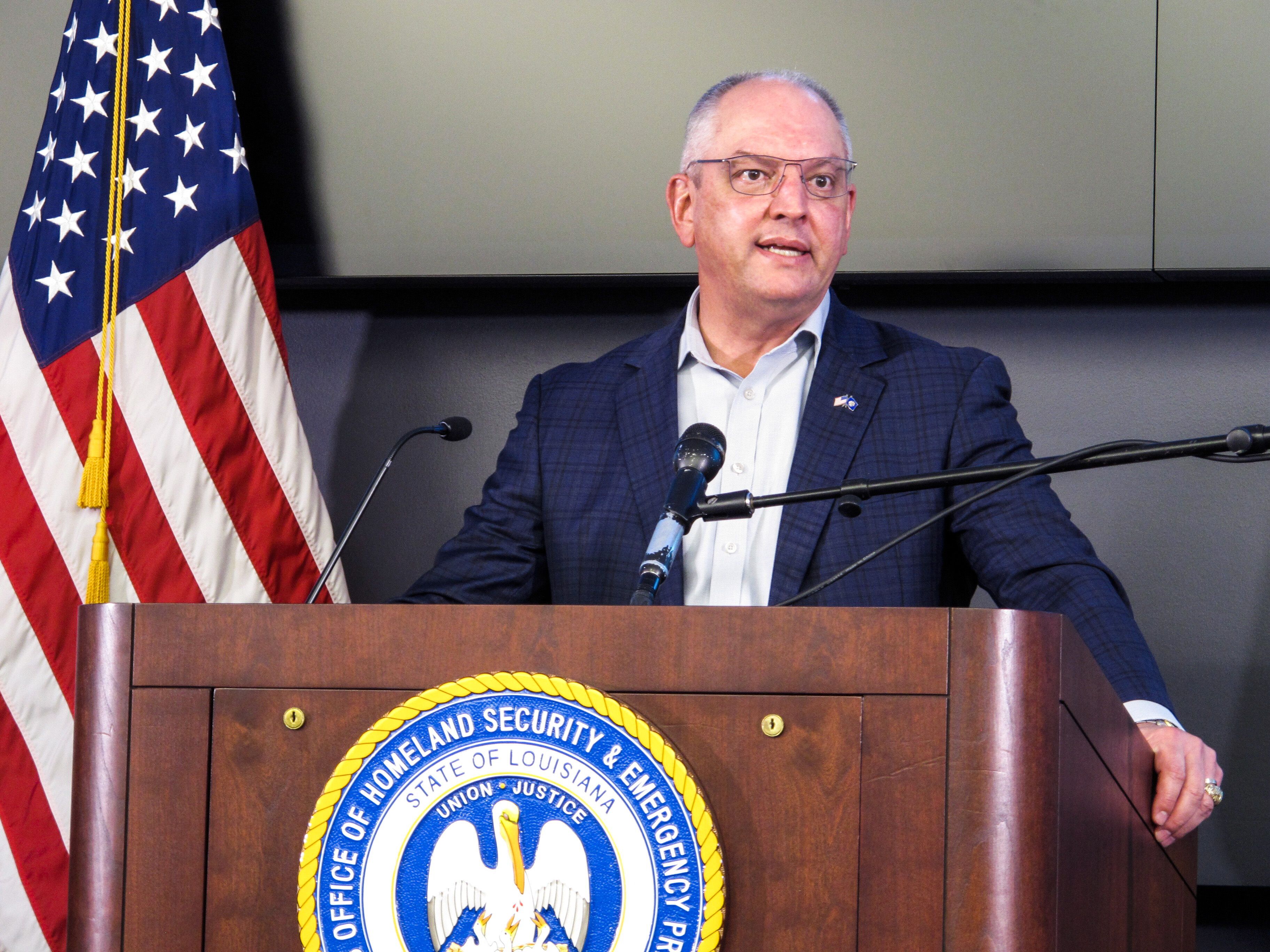 Louisiana Gov. John Bel Edwards announces toughened coronavirus restrictions on Tuesday, Nov. 24, 2020, in Baton Rouge, La. The state is seeing its third spike in virus cases since the pandemic began. (AP Photo/Melinda Deslatte)