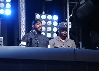 Overseeing the House - DJ Holiday (L) and DJ Drama make sure everything is moving properly during the rehearsal.(Photo: Bennett Raglin/Getty Images)