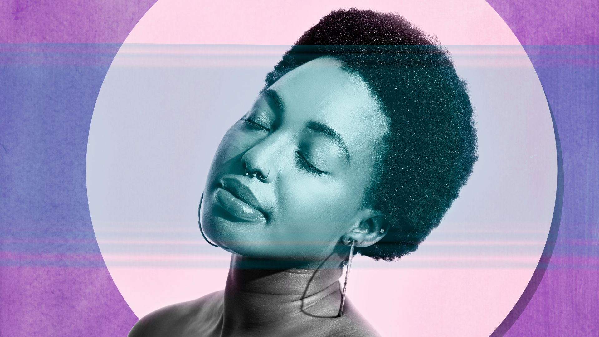 Portrait of woman with eyes closed.