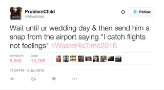 The Movement - Apparently, ladies everywhere had enough of getting played by guys in 2015 and decided to stand together in solidarity on social media. And so #WasteHisTime2016 happened, and the fellas got a taste of their own medicine. Click through for our fave revenge plots that were so petty, we had to post!&nbsp; &nbsp;By Jazmine A. Ortiz
