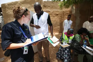 The World Watches - An international observer took notes at a polling place in Daura Saturday. (Photo: AP Photo/Sunday Alamba)