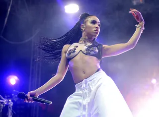 Future Mrs. Pattinson - Avant garde pop star FKA Twigs&nbsp;enchanted the crowd in the Gobi Tent.   (Photo: Matt Cowan/Getty Images)