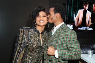 Co-stars Katlyn Nichol and Jelani Winston pose together on the red carpet. - (Photo by Leon Bennett/Getty Images for BET)