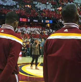 Usher - Usher&nbsp;sang the National Anthem before Game 4. The multiple Grammy Award winner is also a part owner of the&nbsp;Cleveland Cavaliers. Niiice!(Photo: Cleveland Cavaliers via Instagram)