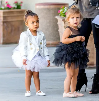 North West and Penelope Disick - Tots in tutu's are always a hit! Nori and little P's ebony-and-ivory looks for ballet class are adorbs.  (Photo: VIPix/Splash News)