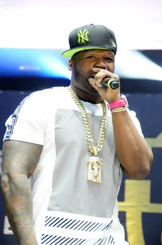 50 Cent - Breezy tore down the stage and then had his New York homey 50 Cent&nbsp;terminate on site with a slew of hits like "Many Men" and "What Up Gangsta."&nbsp;(Photo: Raymond Hagans/MediaPunch/Corbis)