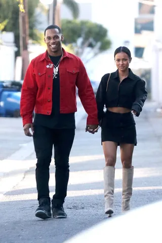 Karrueche Tran and Victor Cruz - Karrueche Tran and Victor Cruz were all smiles on Saturday while walking around Hollywood.&nbsp;(Photo: Backgrid)