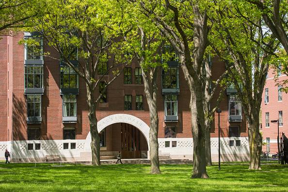 Students on the campus of Harvard Law School in Cambridge, MA.