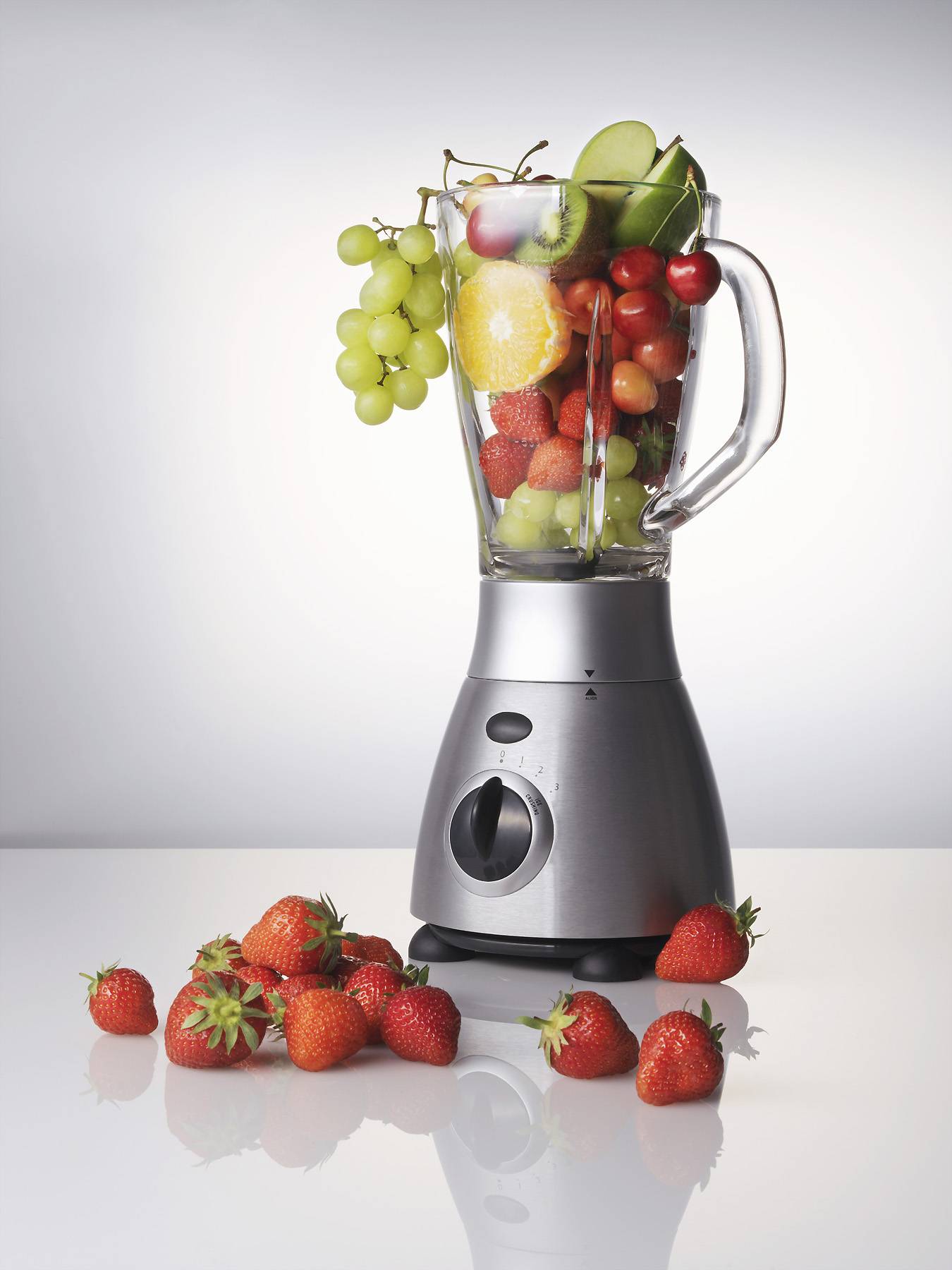 blender filled with fruit