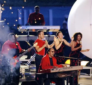 Stevie Wonder - Stevie Wonder stood out even among stars during the Super Bowl XXXIII Halftime Show.(Photo: Jamie Squire/Getty Images)