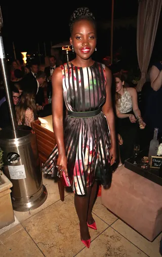 The Lovely Lupita - The beautiful&nbsp;Lupita Nyong'o&nbsp;changes into a cocktail version of her Ellie Saab dress at the after-party for the SAG Awards hosted by &nbsp;the Weinstein Company and&nbsp;Netflix at Sunset Tower in West Hollywood.(Photo: Ari Perilstein/Getty Images for TWC)