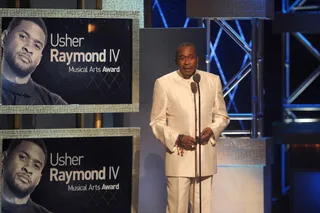 Recognizing Talent  - Actor Ben Vereen recognizes his god son and The BET Honors&nbsp;Musical Arts Award honoree&nbsp;Usher Raymond IV. Vereen explains how proud he is of his success and progress as an artist and philanthropist. (Photo: Brad Barket/BET/Getty Images for BET)