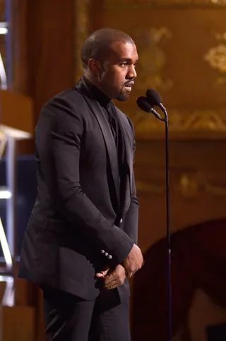 Kanye West Accepts the Visionary Award - It comes as no surprise that Kanye West was awarded with the Visionary Award during the 2015 BET Honors. His prominent voice in hip hop has earned him recognition as a highly regarded creative.(Photo: Kris Connor/BET/Getty Images for BET)