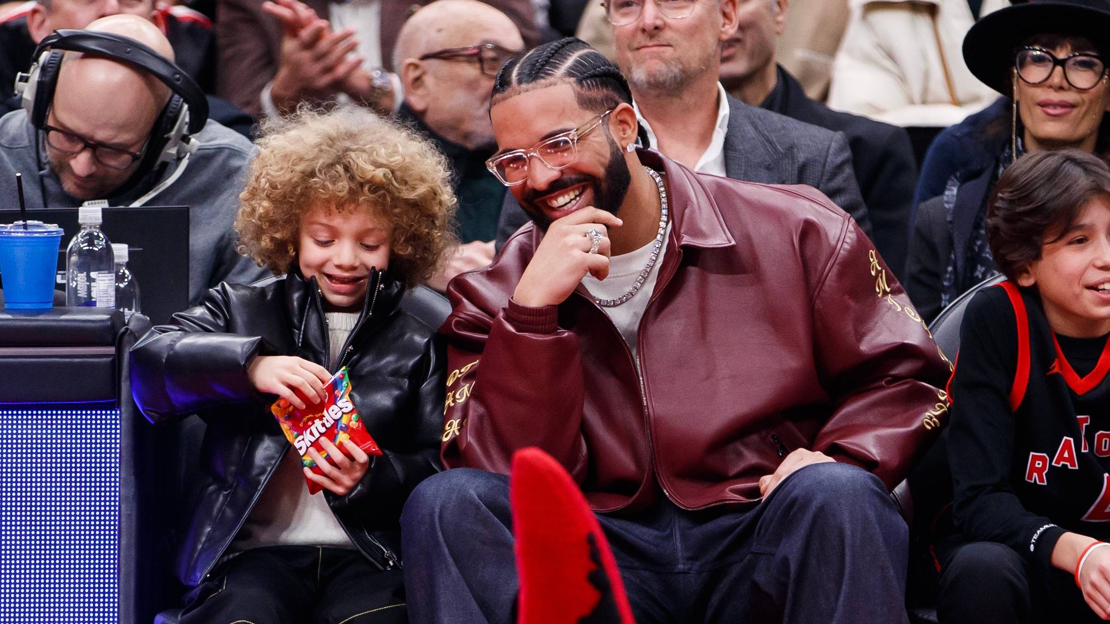 Rapper Drake and his son Adonis Graham at the Los Angeles Lakers at Scotiabank Arena on Dec . 7, 2022, Toronto, Canada.  