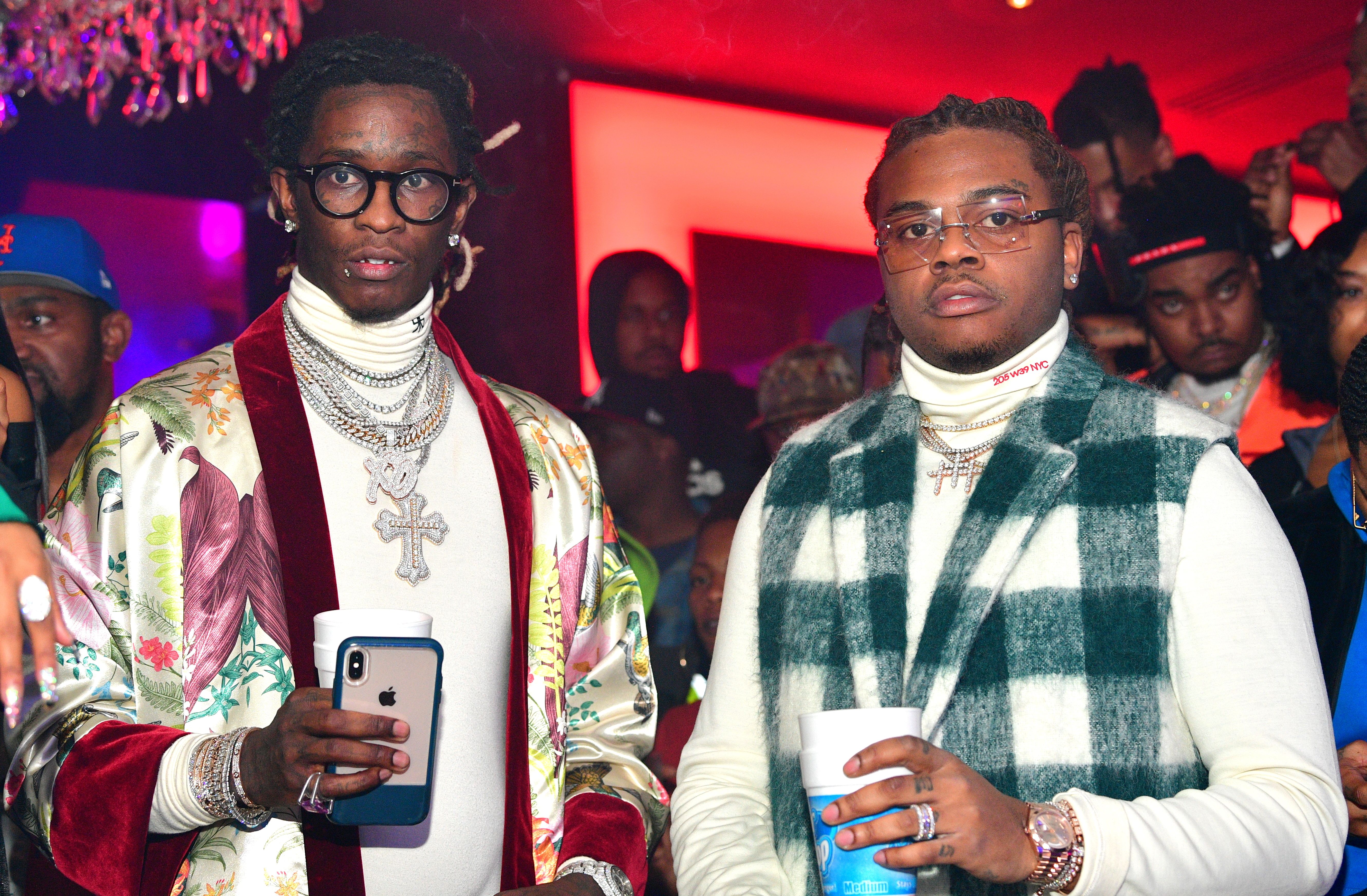 ATLANTA, GA - FEBRUARY 24: Rappers Young Thug and Gunna attend Gunna "Drip or Drown 2" album release party at Compound on February 24, 2019 in Atlanta, Georgia.(Photo by Prince Williams/Wireimage)