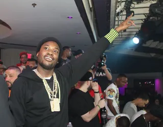 Party Like a Rock Star - Meek Mill&nbsp;has a blast during Miami Music Meek as he parties at Cafe Iguana during the Hennessy V.S takeover.&nbsp;(Photo: Thaddeaus McAdams/ExclusiveAccess.net via PMG Media Group)