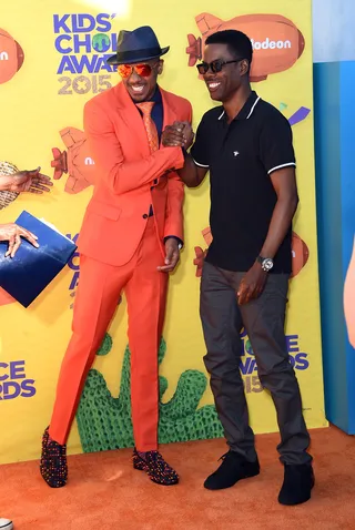 Kiddin' Around - Nick Cannon&nbsp;and&nbsp;Chris Rock&nbsp;have a little fun on the red carpet at Nickelodeon's 28th Annual Kids' Choice Awards.(Photo: Jason Merritt/Getty Images)