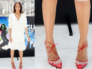 Vintage-Inspired Touches - Pregnant and in heels? Zoe Saldana&nbsp;makes it look easy. We’re partial to the ladylike front ties and detailing work along the toe.&nbsp; (Photo: Stuart C. Wilson/Getty Images)