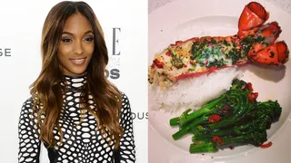 Jourdan Dunn - The model leaves our mouths watering after sharing this shot of grilled lobster tail with fresh herbs and roasted broccolini and red chilies. &nbsp;(Photos from left: Ian Gavan/Getty Images, Jourdan Dunn via Instagram)