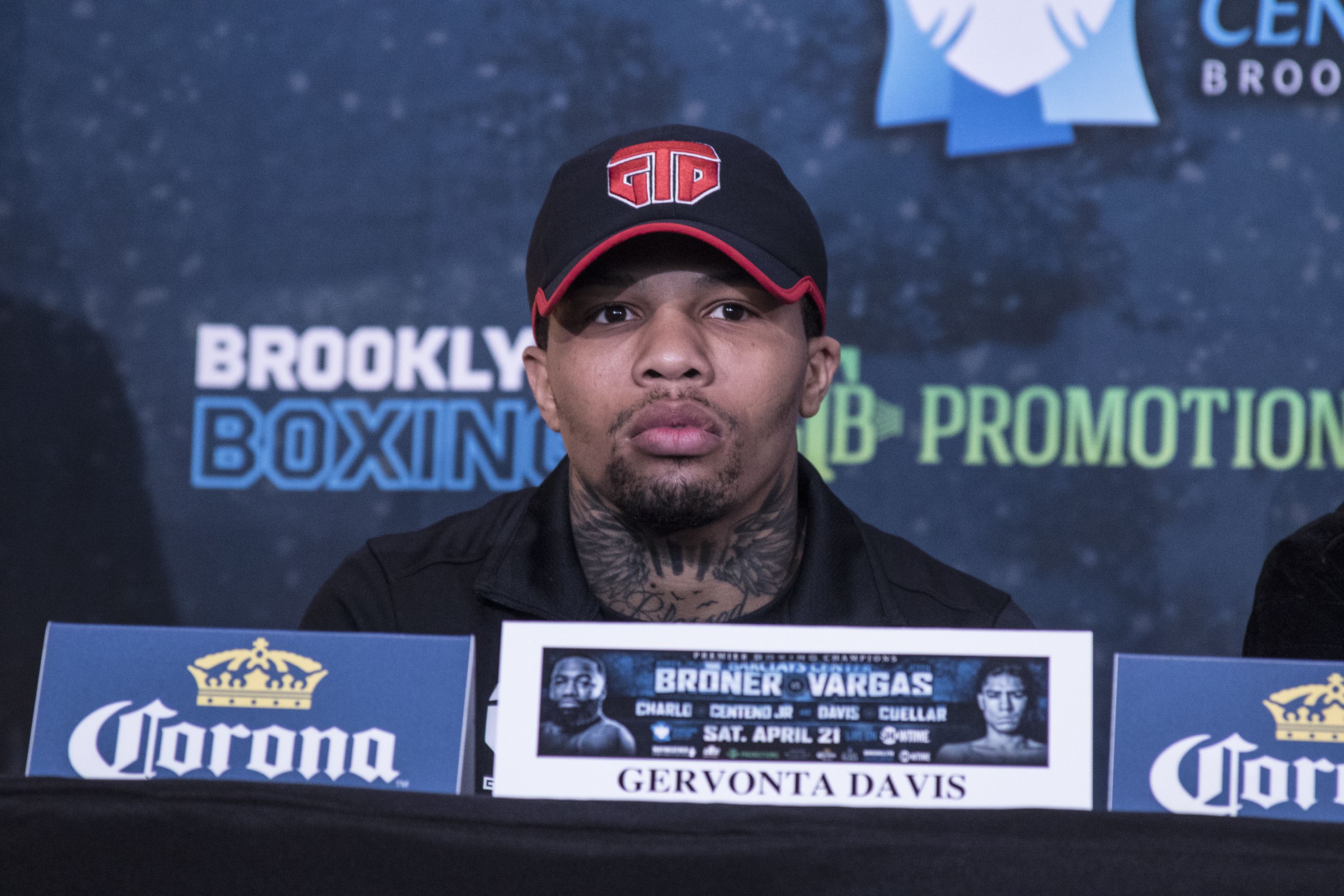 NEW YORK, NY - APRIL 19: Gervonta Davis speaks to the media during the final press conference for his upcoming Featherweight Championship fight against Jesus Cuellar
 at Barclays Center on April 19, 2018 in New York City. (Photo by Bill Tompkins/Getty Images)
