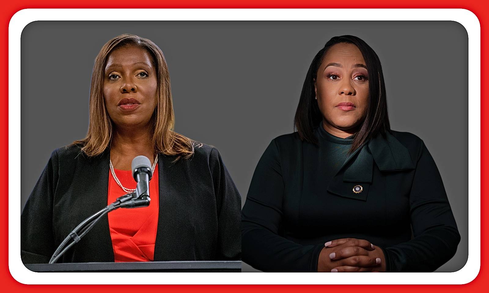 New York Attorney General Letitia James Makes Major Announcement and Fani Willis, the District Attorney of Fulton County, Georgia inside her office chambers in the Fulton County Justice Center Tower 