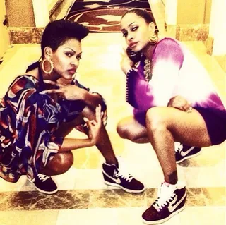 Lala Anthony @lala - "SUPERTHUG!" Lala Anthony and Meagan Good have some fun on the Think Like A Man 2 set. (Photo: Instagram via Lala)