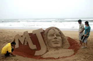 Remembering the King of Pop - This vivid sculpture marked the anniversary of music legend Michael Jackson’s death. Jackson's image has appeared several times in Pattnaik’s work.(Photo: STRDEL/AFP/Getty Images)