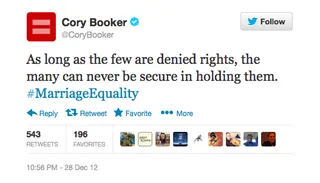 #@MarriageEquality - (Photo: Twitter via @CoryBooker)