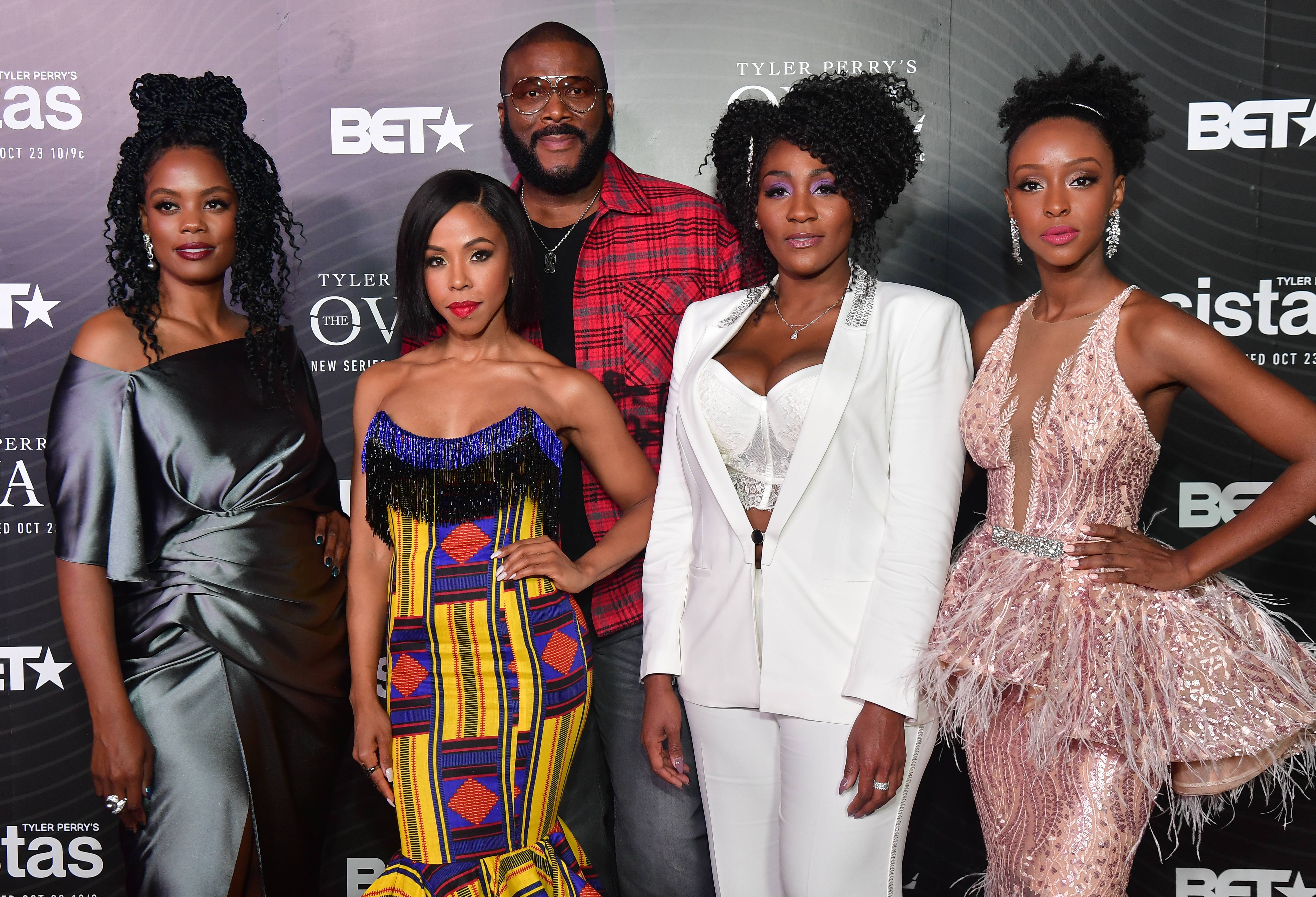 ATLANTA, GA - OCTOBER 20: Novi Brown, KJ Smith, Tyler Perry, Mignon Von and Ebony Obsidian attend "The Oval" & "Sistas" Atlanta Screening at 200 Peachtree on October 20, 2019 in Atlanta, Georgia. (Photo by Prince Williams/Wireimage)