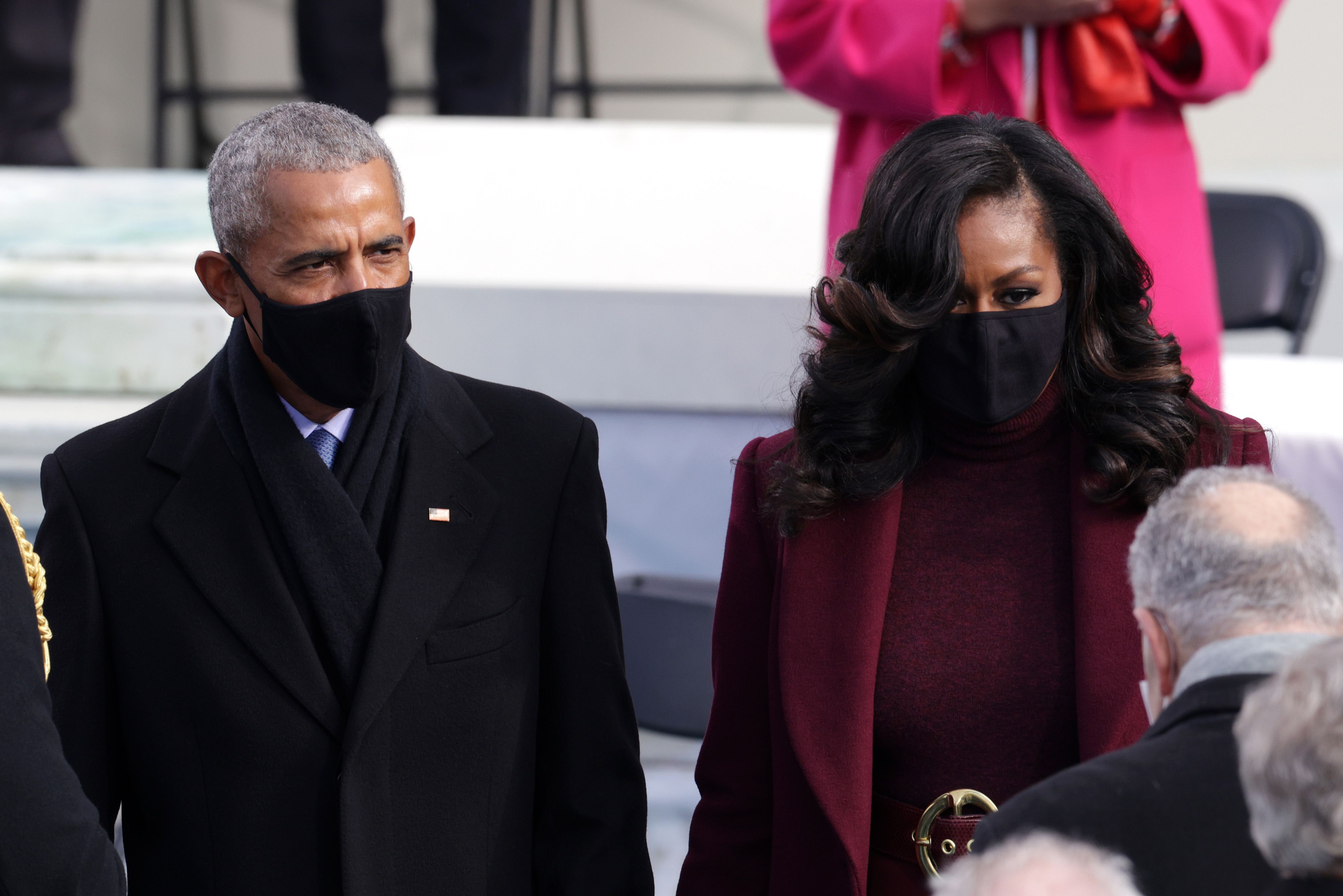 WASHINGTON, DC - JANUARY 20: Former U.S. President Barack Obama and former first lady Michelle Obama arrive to the inauguration of U.S. President-elect Joe Biden on the West Front of the U.S. Capitol on January 20, 2021 in Washington, DC.  During today's inauguration ceremony Joe Biden becomes the 46th president of the United States. (Photo by Alex Wong/Getty Images)