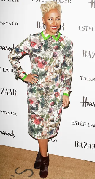 Emeli&nbsp;Sandé - Scottish songstress Emeli Sandé&nbsp;blooms in Preen Kara number at the Harper’s Bazaar Women of the Year Awards in London.&nbsp;  (Photo: Fred Duval/Getty Images)