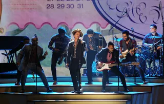 Lucky Guy - Singer Bruno Mars also crooned the ladies as they made their way down the catwalk.  (Photo: Bryan Bedder/Getty Images for SWAROVSKI ELEMENTS)