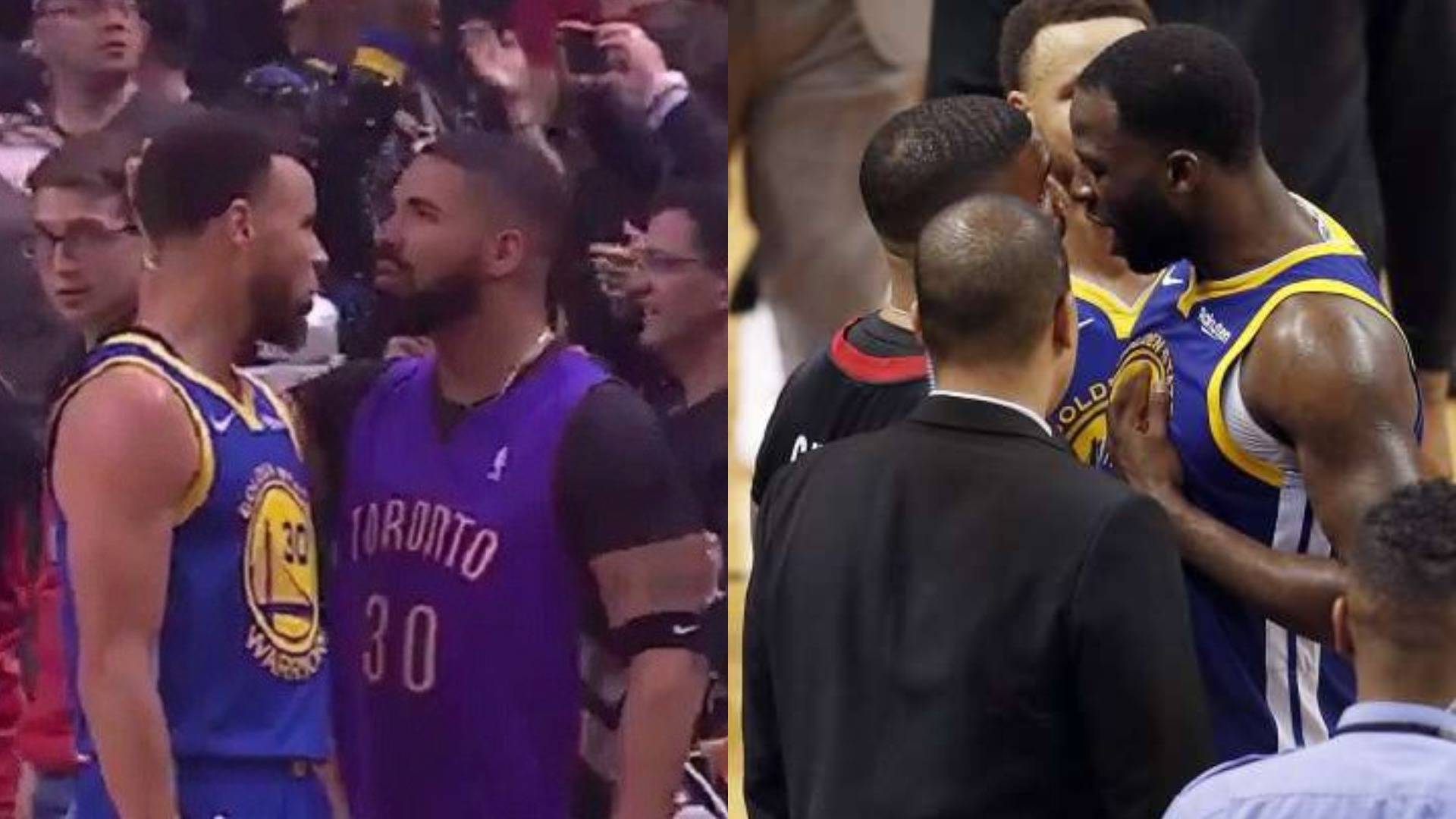 Steph Hair Lint Curry And Draymond Wasn t A Scuffle Green Trolled Hard By Drake In A Dell Curry Raptors Jersey News BET