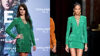 Penelope Cruz and Joan Smalls - For this suede&nbsp;green&nbsp;Balmain dress it all comes down to fit and the actress's figure falls flat here. Joan rocks it!(Photo from left:&nbsp;Andreas Rentz/Getty Images,&nbsp;Antonio de Moraes Barros Filho/WireImage)