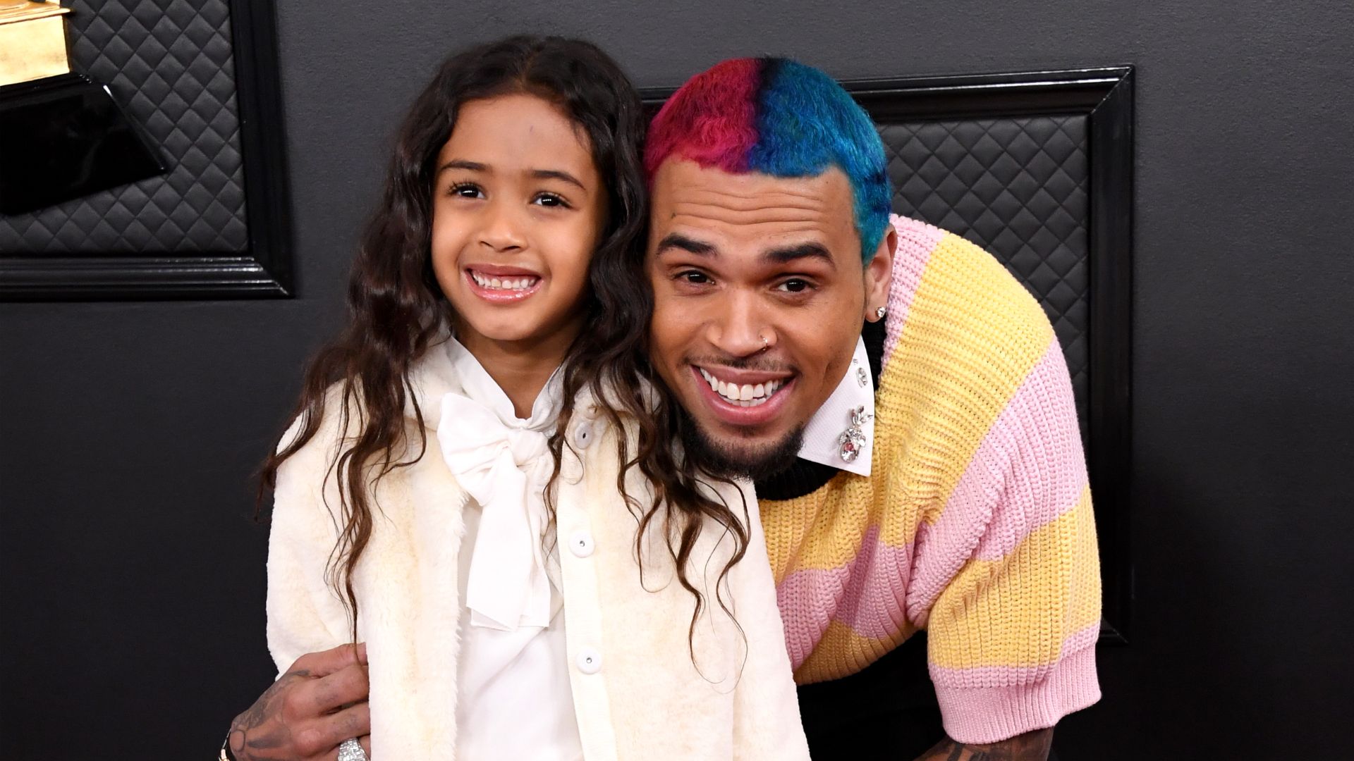 Chris Brown and daughter Royalty Brown attend the 62nd Annual GRAMMY Awards at Staples Center on January 26, 2020 in Los Angeles, California. 