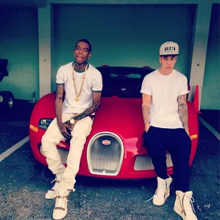 Soulja Boy @souljaboy - Everybody loves some Bieber! Soulja Boy chills with JB on a Bugatti rocking similar kicks.(Photo: Soulja Boy via Instagram)