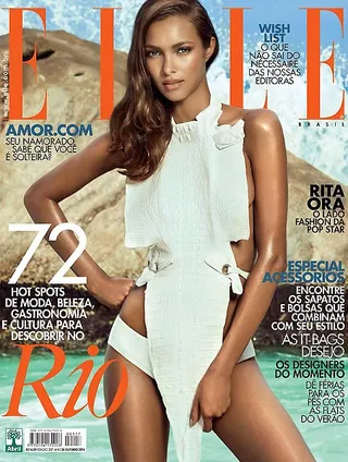 Lais Ribeiro on Elle Brasil - Are you missing summer’s warm temperatures? Take a gander at the Victoria’s Secret model’s latest cover and you’re sure to feel the heat. P.S. She’s wearing a croc two-piece by Ellus.&nbsp; (Photo: Elle Magazine Brasil, October 2014)