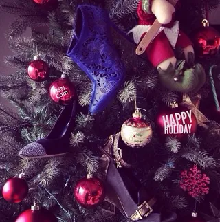 June Ambrose  - The celebrity stylist adds a little something extra to her holiday wreath — a sampling of heels from her Home Shopping Network shoe collection! Definitely the flyest ornaments we’ve seen all season.&nbsp;  (Photo: June Ambrose via Instagram)