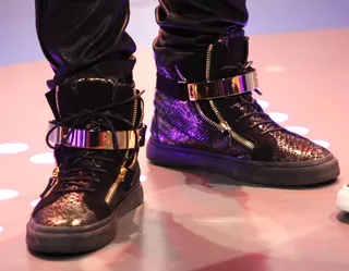 Outer Space - Takeoff sports some very futuristic sneakers on 106.&nbsp;&nbsp; (Photo: Bennett Raglin/BET/Getty Images)