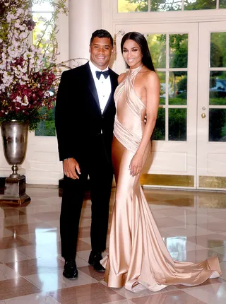 The Seahawk and the Singer - Russell Wilson from the Seattle Seahawks and Ciara Harris arrive for the State dinner in honor of the Japanese prime minister.(Photo: Olivier Douliery/Getty Images)