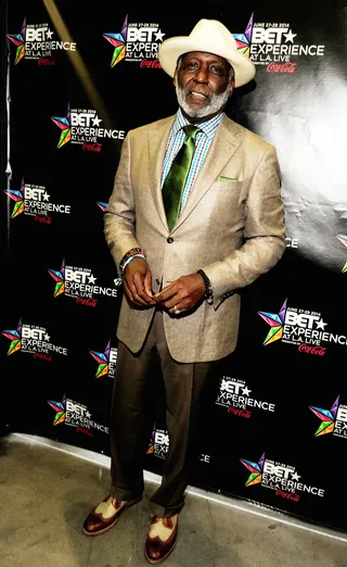 Dapper Style - Veteran actor and Being Mary Jane co-star Richard Roundtree came through to grab free products but made sure he showed up fashionably in a dapper brown and green suit. Smooth.&nbsp;(Photo: Amy Graves/BET/Getty Images for BET)