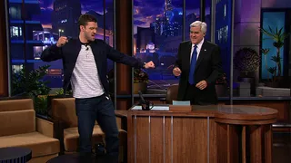 Take It Easy, Justin! - Looks like Jay has a situation on his hands. What's Justin Timberlake so worked up about? Did he hear that there's an even bigger star on The Tonight Show than him? (Photo: NBC)