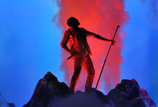 Kanye Eruption - Kanye West gives a dramatic performance during the 2010 BET Awards. (Photo: Vince Bucci/PictureGroup)