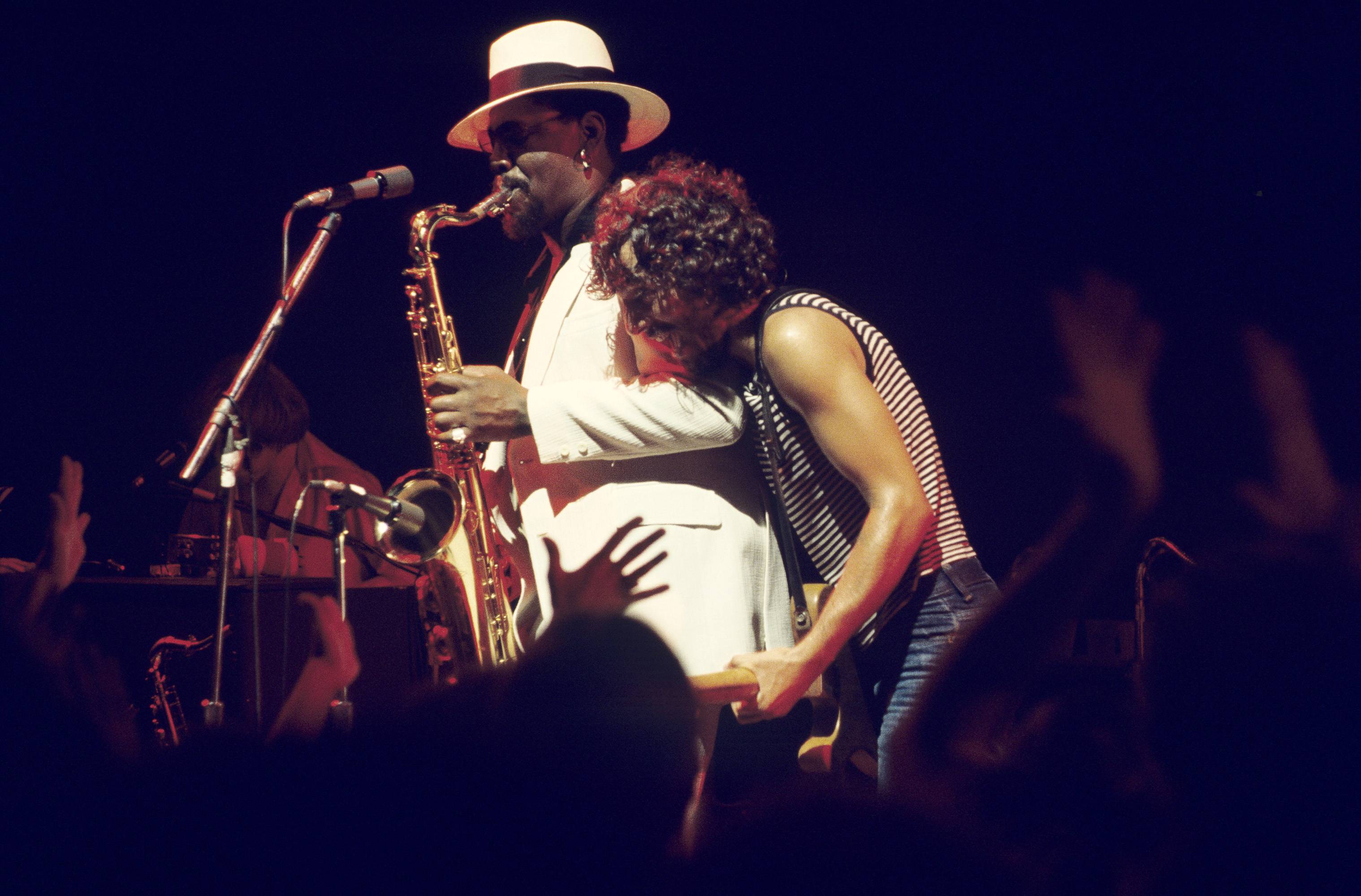 August 22, 1975 - Clarence Clemons and Bruce Springsteen&nbsp; performing at Alex Cooley's Electric BallroomPhoto: By Tom Hill/WireImage