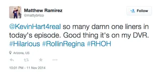 Matthew Ramirez, @mattybrico - One-liners galore every week on #RHOH.   (Photo: Matthew Ramirez via Twitter)