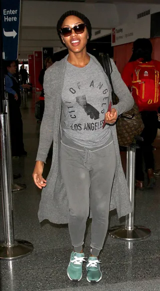 Meagan Good - Meagan Good keeps it cozy and casual at LAX.&nbsp;(Photo: WENN.com)